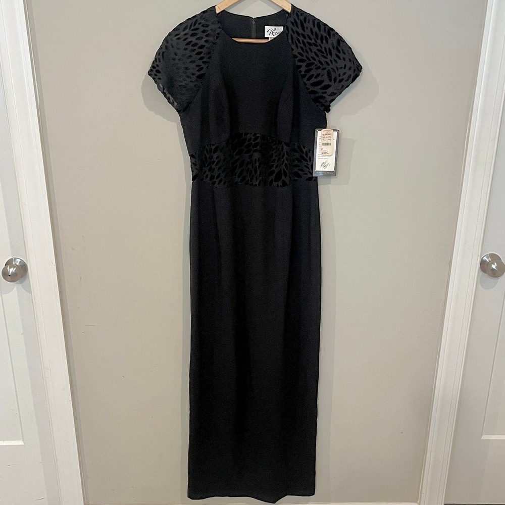 Reggio Vintage Burnout Velvet Maxi Dress Black 6 NWT Sheer Panel Evening Gown
